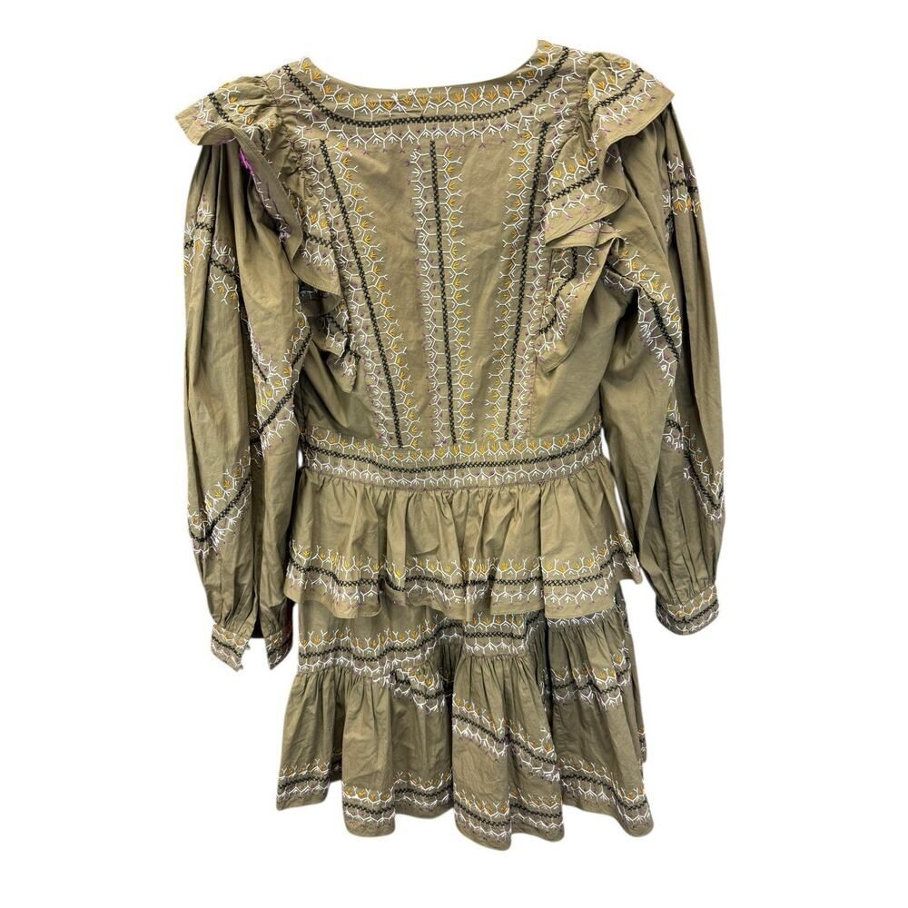 Ulla Johnson Olive Anais Embroidered Ruffle Mini Dress Size 6 Cotton Boho Chic - Picture 11 of 16